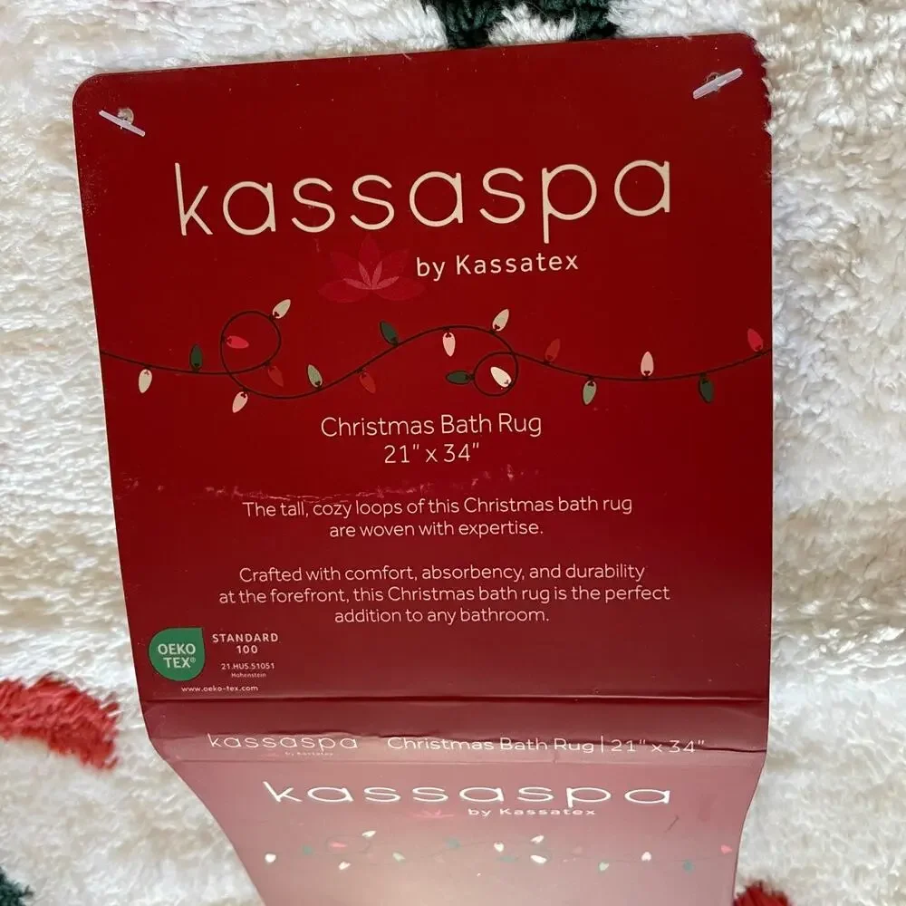 Kassaspa Christmas Bow Garland Bath Rug 21x34 White Red Green Christmas Holiday